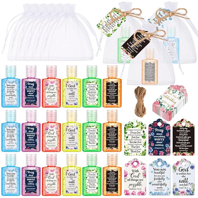 Frienda 24 Set Christian Hand Sanitizer Gift Religious Christian Gifts for Women Bible Verse Mini Hand Sanitizer Travel Size Bulk with Scripture for Church Teacher Coworker Mother's Day Graduation