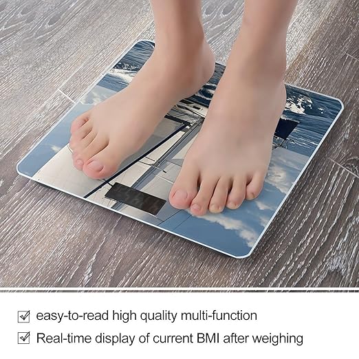 Nautical Sailboat Digital Bathroom Scale for Body Weight Weighing Scale with Backlit LCD Display High Precision Measurements &amp Measures Weight Up to 180kg