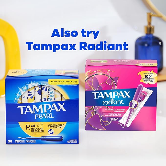 Tampax Pearl Tampons Super Plus Absorbency with Leakguard Braid Unscented 50 Count (Pack of 2)