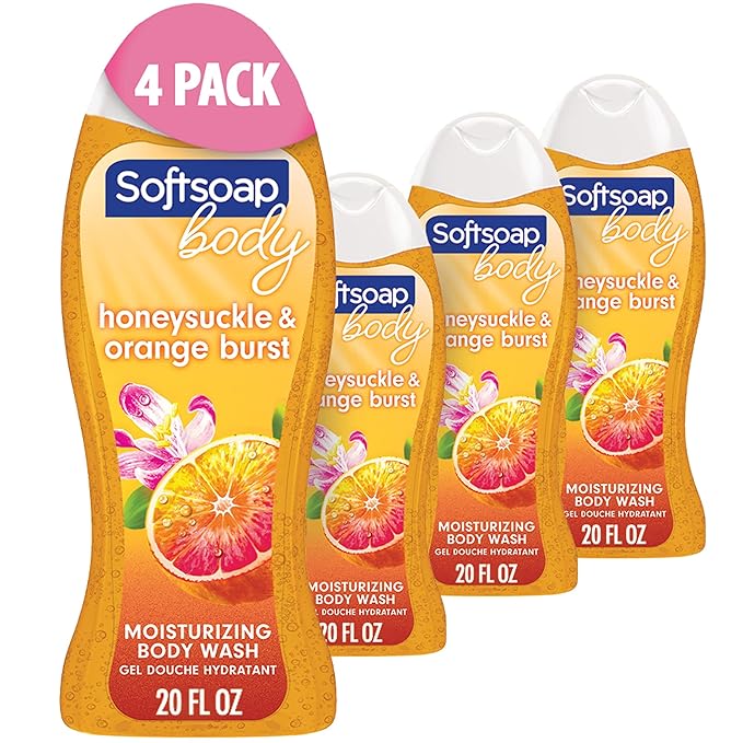 Softsoap Body Wash Honeysuckle &amp Orange Burst 20 Ounce 4 Pack and Pomegranate &amp Mango Spritz 20 Fl Oz 4 Pack Bundle