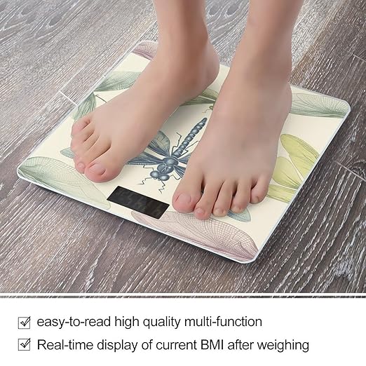 Dragonfly Drawing Bathroom Scale Automatic Power On/Off Body Scales LCD Backlight Display Square Digital Scale Rounded Corners Bathroom Scales for Home Bedrooms
