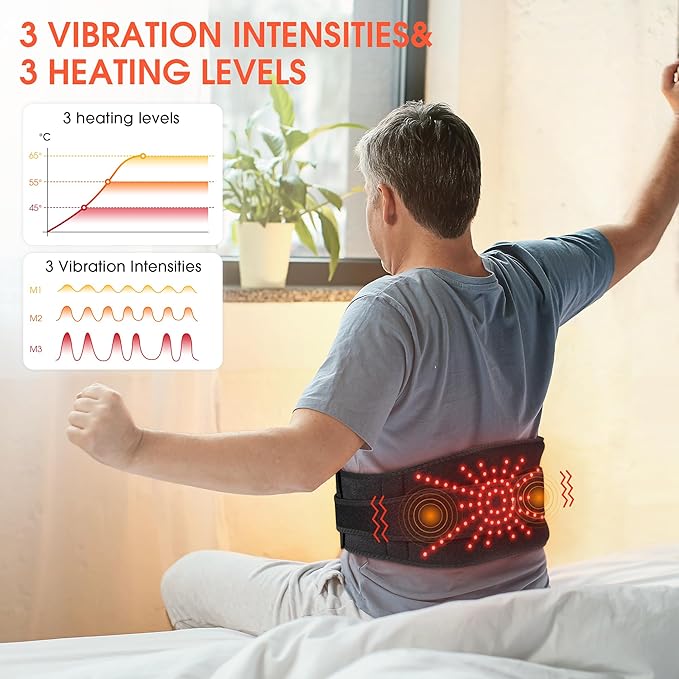 YUANBO Heated Lower Back Massager with 3 Heating &amp 3 Vibration Modes Cordless Heating Pad for Back Heated Back Brace Gifts for Family Men Women