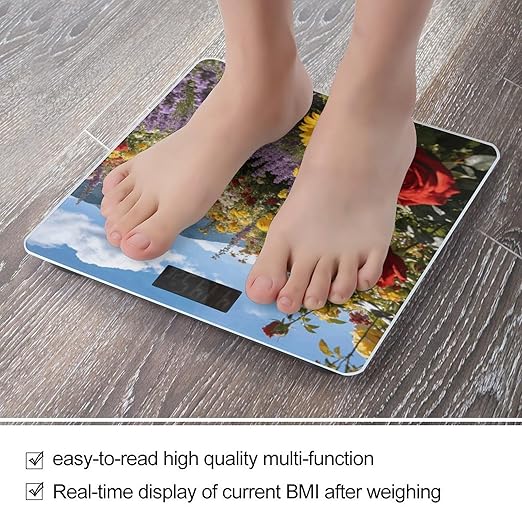 Flower Radial Mountain Smart Scale for Body Weight Digital Bathroom Scale Toughened Glass Weight Scale with Large LCD Backlight Display High Precision Scales Weighing Machine