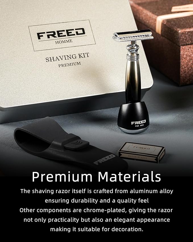 FREED Customized gifts Engraving Shaving Kit - Safety Razor with metal handle include razor base razor travel case and 10 bladesit's the best gift for men (Hades)