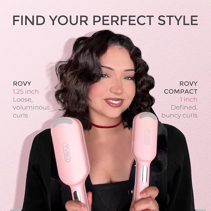 Curling Iron Hair Crimper Waver - TYMO ROVY Beach Waves Curling Wand Ionic Deep Waver Hair Curler Tool with Ceramic 3 Barrel for Women Dual Voltage Anti-Scald Easy to Use Pink 1 Inch (Pack of 2)