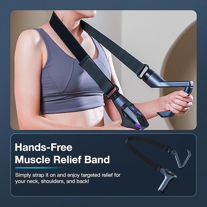 3-in-1 Massage Gun Extended Handle &amp Belt with 12 Speed Levels &amp 4 Replaceable Heads for Athletes Gym Recovery and Seniors Back Pain