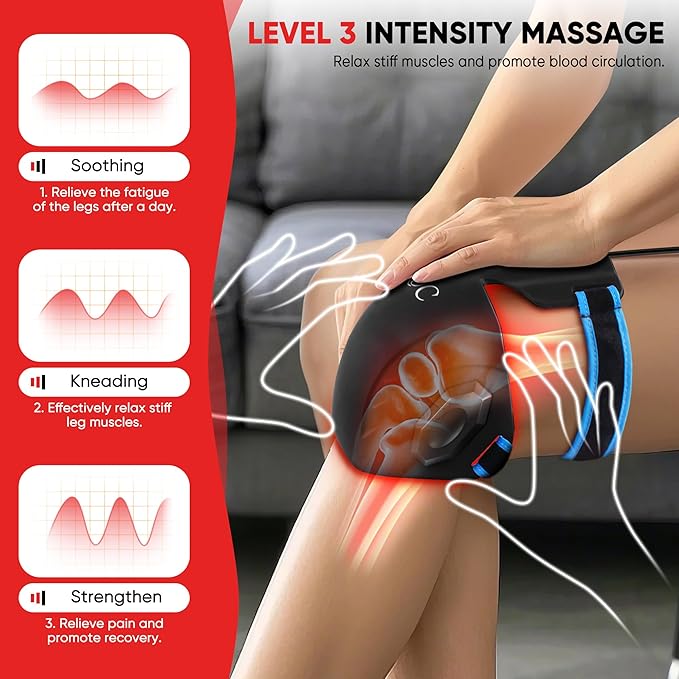 Red Light Therapy for Knee Pain ReliefVibration Knee Massager with 660nm&amp850nm3 in 1 Heated Knee Brace for Knee/Joint/Elbow/ShoulderRechargeable Near Infrared Light Therapy Device
