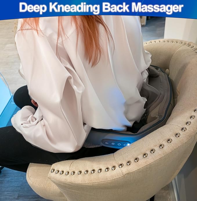 Shiatsu Neck Shoulder &amp Back Massager with Heat - Ergonomic Deep Tissue Kneading for Back and Muscle Pain Relief Cordless Electric Therapy - Portable Wireless Design with Adjustable Intensity