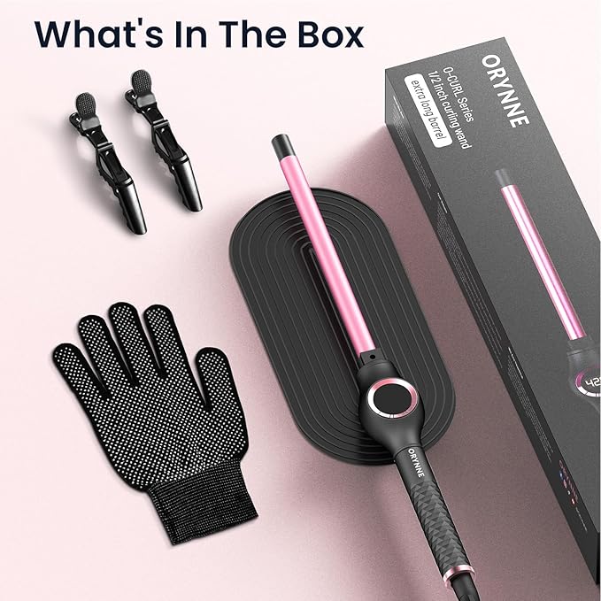 1/2 Inch Curling Wand for Long Hair Extra Long Barrel Ceramic Half Inch Curling Wand 7 Adjustable Heats 110-240V Dual Voltage Small Barrel Curling Iron Wand 60 Minutes Auto Shut Off