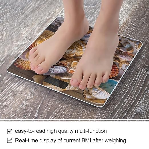 Sea Shell Treasures Scale for Body Weight Highly Accurate Digital Bathroom Scale Sturdy Tempered Glass Weighing Scales with LCD Display Fashion Body Fat Smart Scales 400lb