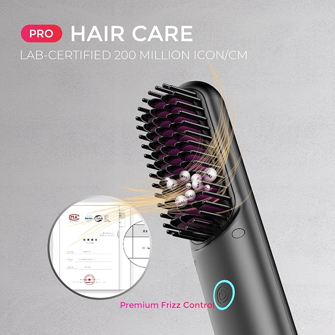 TYMO Cordless Hair Straightener Brush - Porta PRO Portable Straightening Brush for Travel Mini Ionic Hot Comb Straightener for Women Lightweight on-The-go Cordless &amp Fast Charger Dual Power Bl