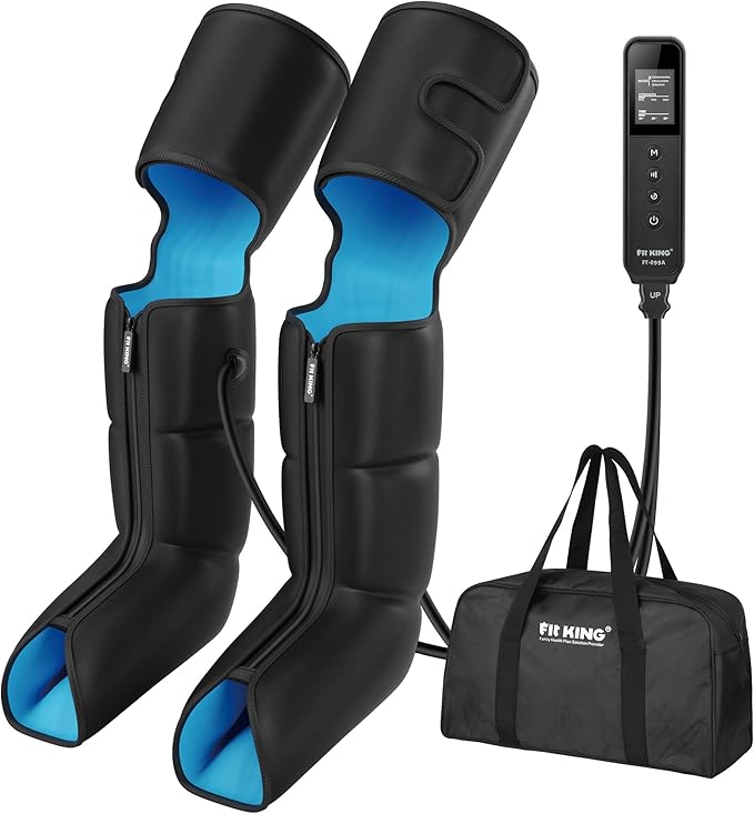 FIT KING Air Compression Leg and Foot Boots Massager for Circulation from Foot to Thigh to Relieve Pain Swelling Edema - Pressure Sensor &amp LCD Display &amp 3 Timer Optional