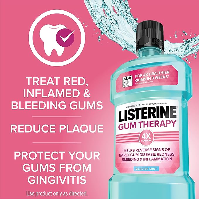 Listerine Cool Mint Antiseptic Mouthwash to Kill 99% of Bad Breath Germs and Gum Therapy Mouthwash in Glacier Mint to Help Reverse Signs of Early Gingivitis Convenience Pack 2 x 1 L
