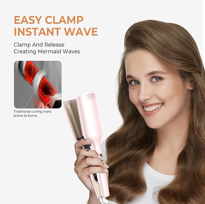 Waver Hair ToolMini Waver Curling IronCurling Iron Hair Crimper WaverIonic Deep Waver Curling Wand with Ceramic 2 Barrel for WomenDouble Voltage Easy to Use Pink 1.25 Inch