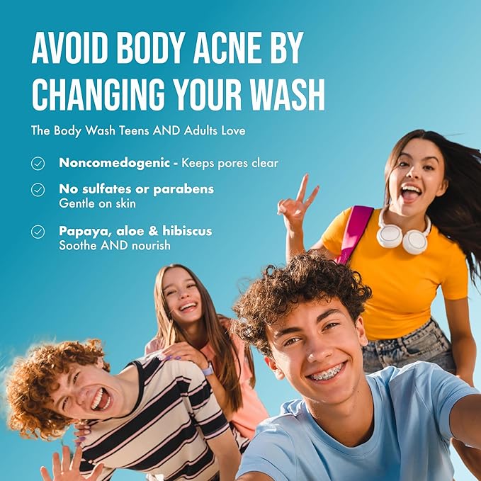 Teenology Body Wash for Teens Avoid Acne Breakouts Sulfate &amp Paraben Free with Natural Botanical Extracts for Clear &amp Healthy Skin 16 oz - (Fresh Papaya)