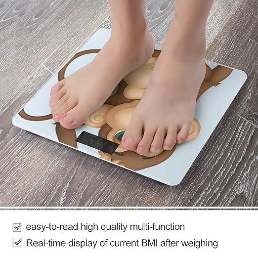 Cute Monkey Scale for Body Weight Anti-Slip Sturdy Tempered Glass Weighing Machine Highly Digital Accurate Bright LCD Bathroom Scale for Household Gift