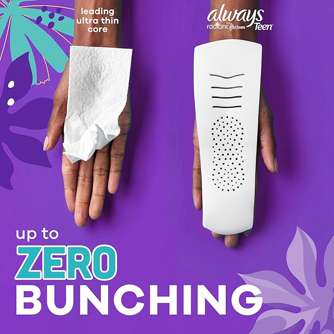 Always Radiant Teen Pads Size 3 Extra Heavy with Wings Unscented60 Count (Pack of 2)