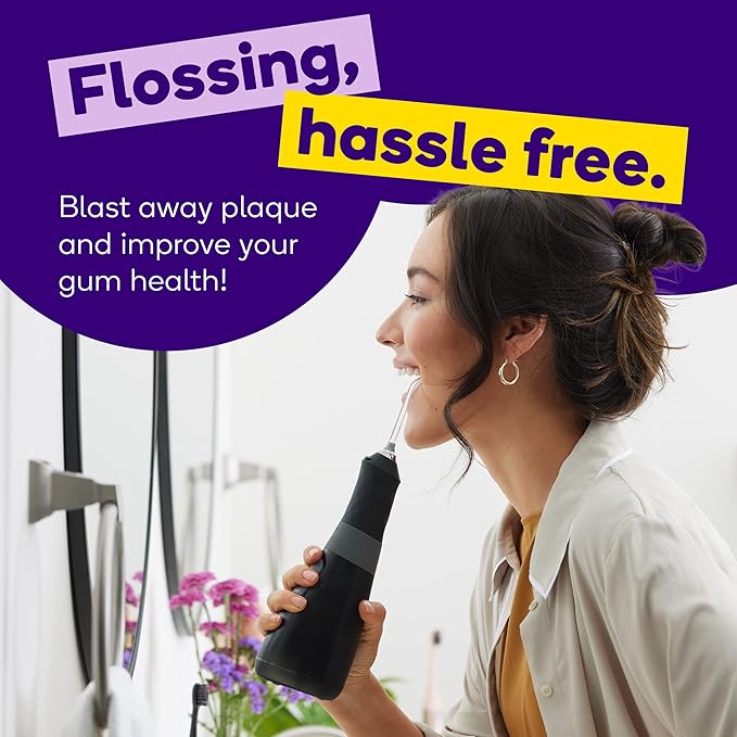 Burst Electric Water Flosser for Teeth Cleaning (3 Modes/Black) | Cordless | Plaque Removal Between Braces &amp Dental Work | Portable Floss | Refillable 110mL Tank