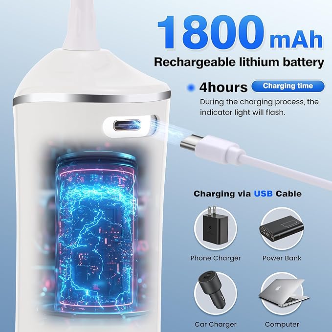 ZUAMEGURechargeable Water Flosser for Teeth Cleaning - Designed for Teeth Portable Oral Irrigator IPX7 Waterproof Includes 5 Professional Tips - Ideal for Daily Oral Care and Family Travel Use
