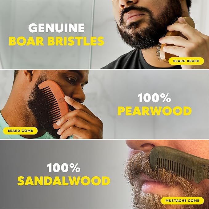 The Beard Club Ultimate Beard Growth Kit - Derma Roller Growth Oil Vitamins Vitamin Spray Biotin Balm Conditioner Cream Balms Shampoo Razor Scissors Combs Brush Cleansing Spray - Gift Set