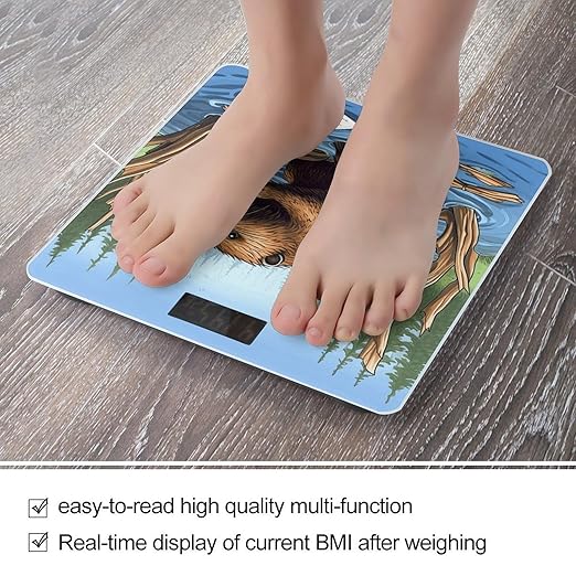 Busy Beaver Cartoon Digital Bathroom Scale for Body Weight Weighing Scale with Backlit LCD Display High Precision Measurements &amp Measures Weight Up to 180kg