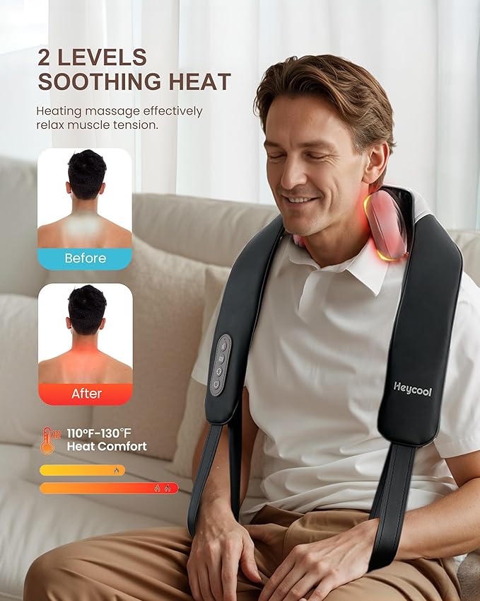 Cordless Neck Massager with Heat Shiatsu Neck Shoulder Massager for Pain Relief Deep Tissue 2 Heating Areas 3 Modes Kneading Back Massager Presents/Gifts for Women Men