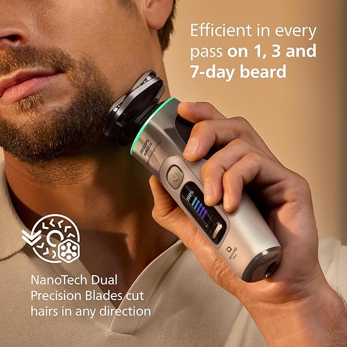 Philips Norelco Shaver i9000 Prestige Ultra Wet &amp Dry Electric Shaver White Gold SenseIQ Pro Technology Triple Lift &amp Cut System 360 Rotating NanoTech Precision Blades Beard Styler XP94