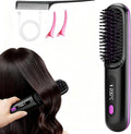 Cordless Hair Straightener Brush Portable 9 Temp Settings LCD Display USB C Rechargeable Anti Scald Black