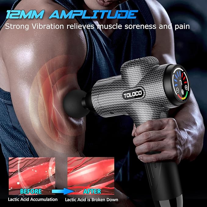 TOLOCO Massage Gun Upgrade Deep Tissue Back Massager with 10 Replacement Heads Percussion Massage Guns for Athletes for Pain Relief Super Quiet Electric Massager for Valentine Gift Carbon