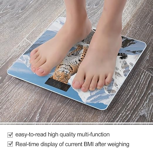 Snow Leopard Weight Scale Large Digital Bathroom Scales with Bright LED Display Non Slip Digital Scale and Step On Fashion Weighing Machine for Body