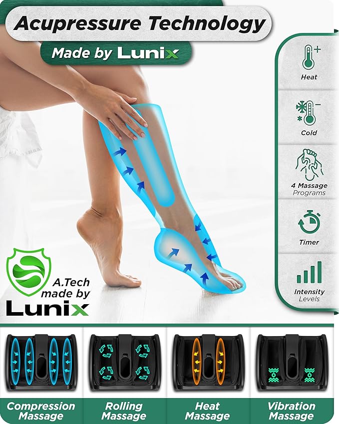 Lunix LX21 FSA Foot and Calf Massager with Remote Neuropathy &amp Plantar Fasciitis Relief Adjustable Leg Ankle Deep Kneading Shiatsu Therapy Blood Circulation Hot Cold Pockets Granite Black