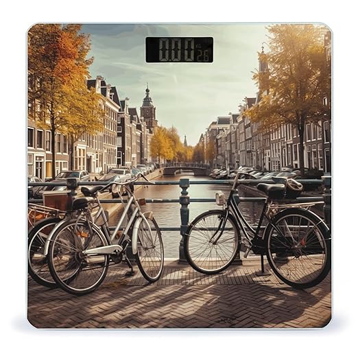 Bicycles in Amsterdam Scale for Body Weight High Precision Digital Weight Scales with LCD Display Anti-Slip Sturdy Slim Tempered Glass Bathroom Scale for Home Use