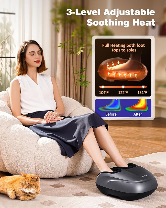 Shiatsu Foot Massager Machine with Heat &amp Remote 2026 Upgraded Deep Kneading Feet Massager for Plantar Fasciitis &amp Neuropathy 3 Heat Levels Multi-Mode Massage Auto-Off Timers Gifts for Wo