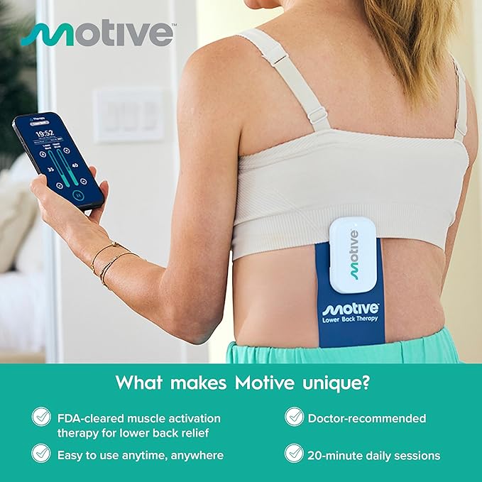 Motive Lower Back FDA-Cleared NMES Therapy: Strengthen Lower Back Muscles for Better Stability &amp Movement Support – 20-Min At-Home SessionsDrug Free