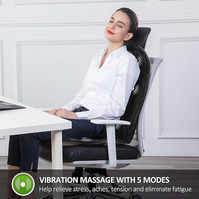 Snailax Vibration Back Massager with Heat Massage Seat Cushion with 6 Vibrating Motors and 2 Heat Levels Massage Chair Pad Seat Massager for Home Office use Gift for Women Men