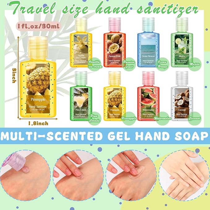 Frienda 24 Pcs Summer Themed Scented Mini Hand Sanitizers Bulk 1 Fl oz Travel Size Hand Sanitizer Assorted Scents Employee Appreciation Gifts for Coworker Staff Teacher Nurse Office Thank You Gifts