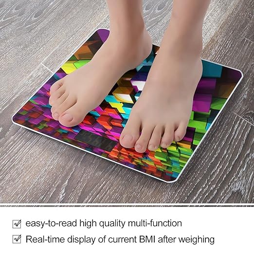3D Colorful Cubes Bathroom Scale Weight Scale for Body WeightHighly Accurate Digital Weighing Machine Clear LED Display Digital Bathroom Body Scale 400lb/182kg