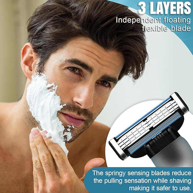 Razor Refills for Men 24 Count Compatible With Mach3 Razor Blade Refills Dual Lubrication Blades for Extra Close &amp Comfortable Shave Value Pack