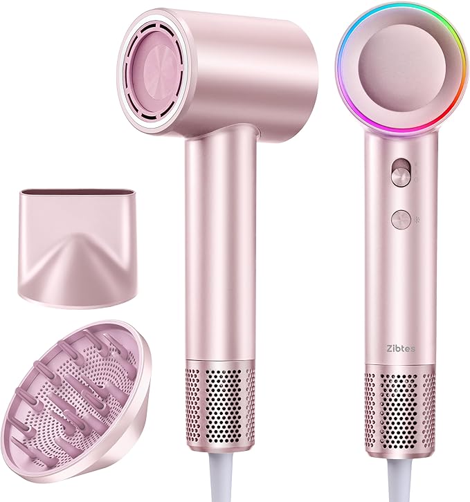 High-Speed Hair Dryer 160000 RPM Brushless Motor for Ultra-Fast Drying500M Ionic Negative for Frizz Reduce Low Noise Thermo-Control Blow Dryer with Diffuser for Curly Hair Women and MenRose Gold