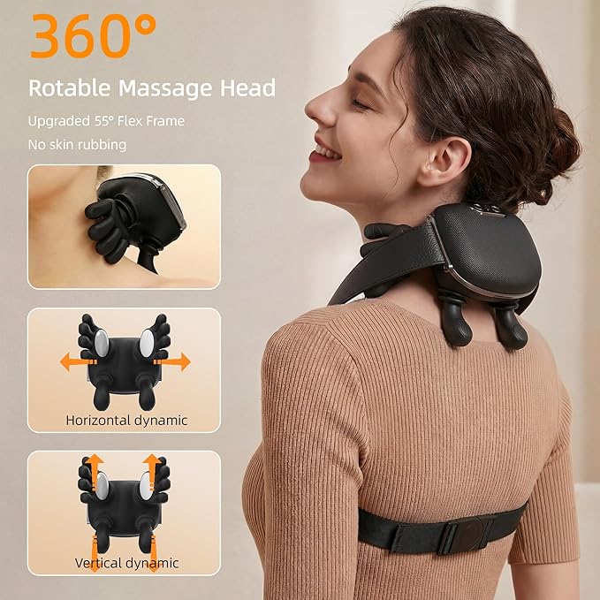 BionicMassage Tools Portable Shiatsu Neck and Back Massager Back Massager Electric Deep Tissue 4D Kneading Massage Simulated Human Relax Muscle Tension Relief an Black