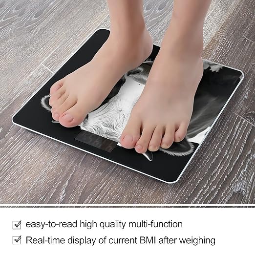 Animal Funny Cow Head Black White Bathroom Scale Automatic Power On/Off Body Scales LCD Backlight Display Square Digital Scale Rounded Corners Bathroom Scales for Home Bedrooms