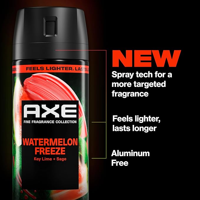 AXE Fine Fragrance Collection Body Spray Watermelon Freeze 3 Count 72 Hour Freshness Aluminum Free 2.9 oz