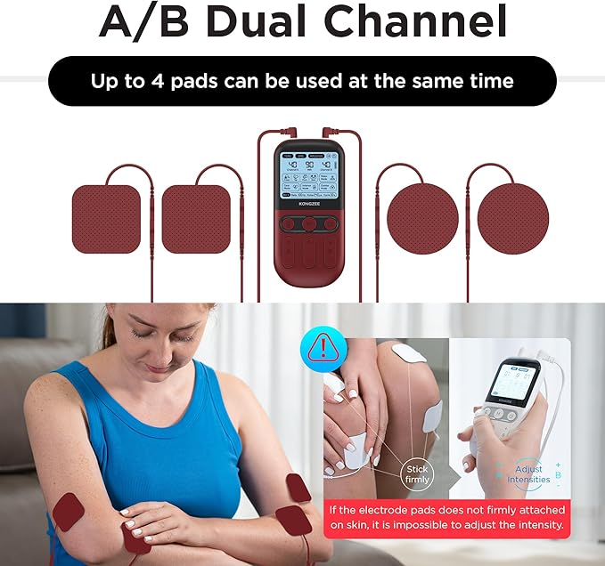 4 in 1 - D.I.Y &amp Tens Unit &amp EMS &amp Massage Muscle Stimulator Dual Channel TENS Units Therapy Machine for Pain Relief FDA Cleared Rechargeable Electronic Pulse Massagerwith 12pcs Electro