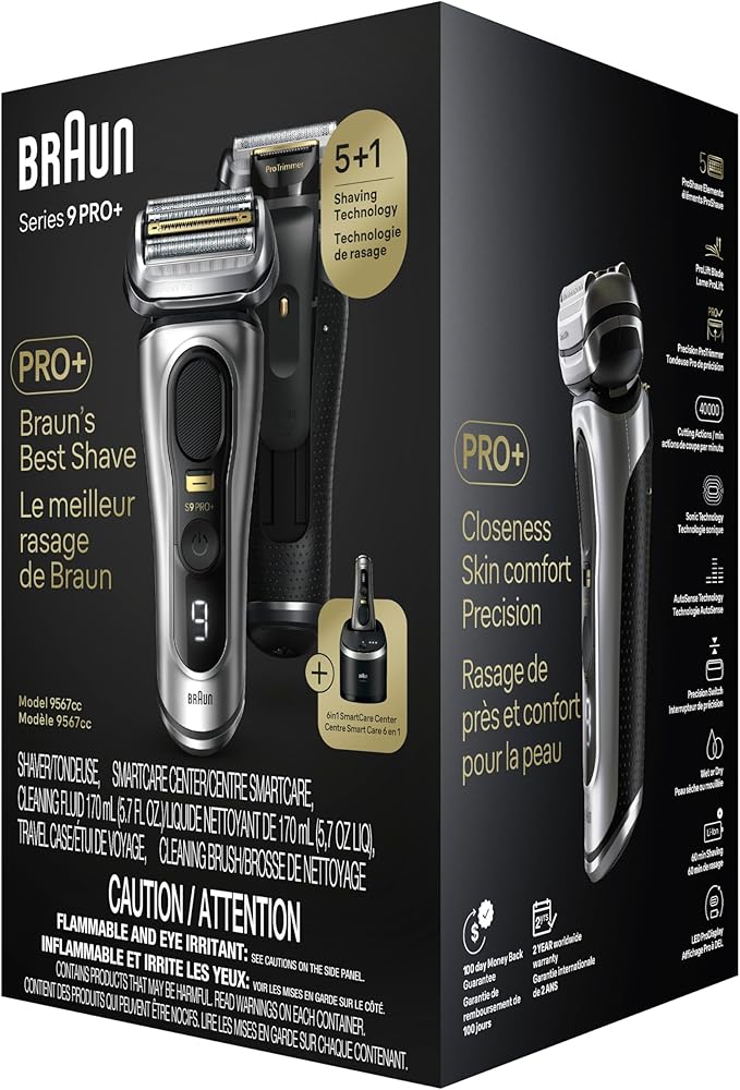 Braun Series 9 PRO+ Electric Razor for Men 5 Pro Shave Elements &amp Precision Long Hair Trimmer 6in1 SmartCare Center Wet &amp Dry Electric Shaver for Smooth Skin with 60min Battery Runtime 956