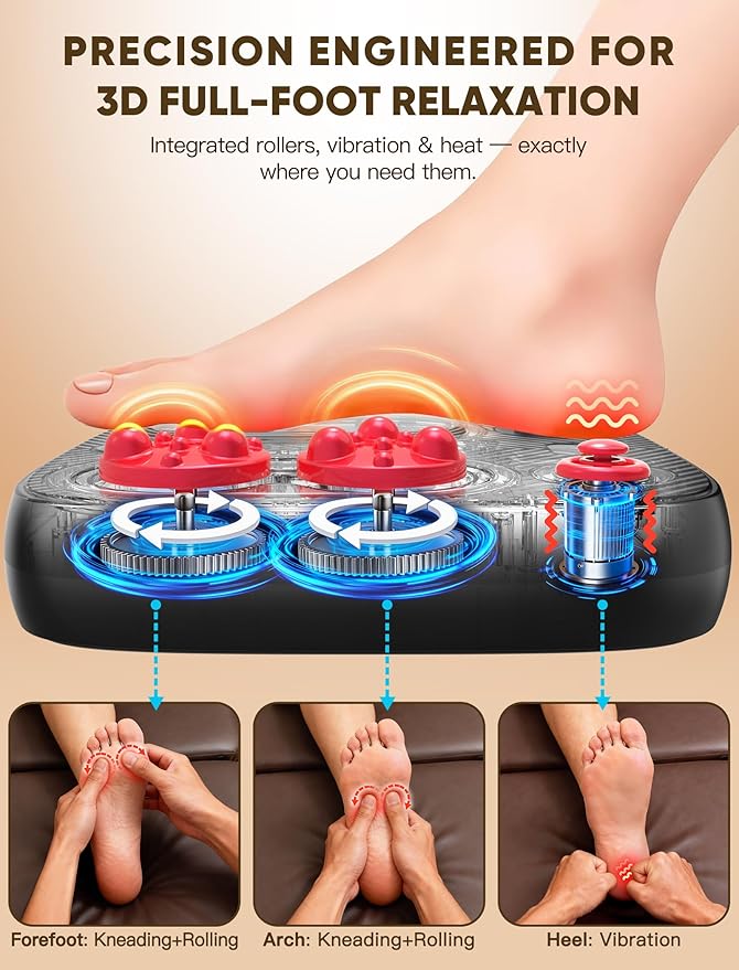 Shiatsu Foot Massager with Heat &amp Vibration: Deep Kneading Foot Massager for Plantar Fasciitis Neuropathy and Improved Circulation - Electric Foot Massager for Home and Office Use