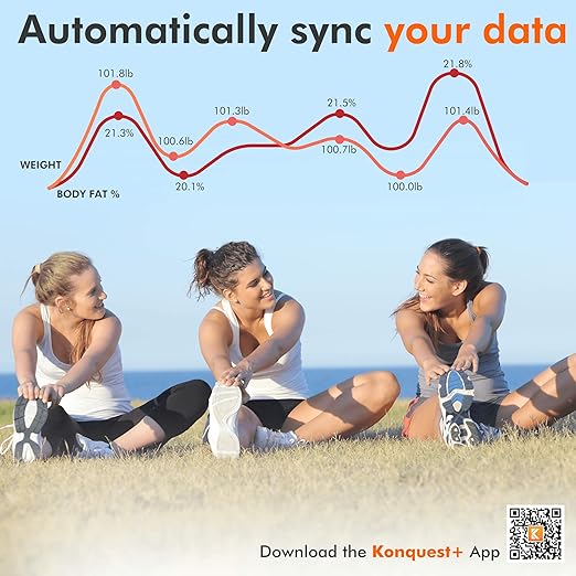 KONQUEST Smart Scale for Body Weight Digital Bathroom Scale BMI Weighing Bluetooth Body Fat Scale Body Composition Monitor Health Analyzer with Smartphone App 400 lbs - White