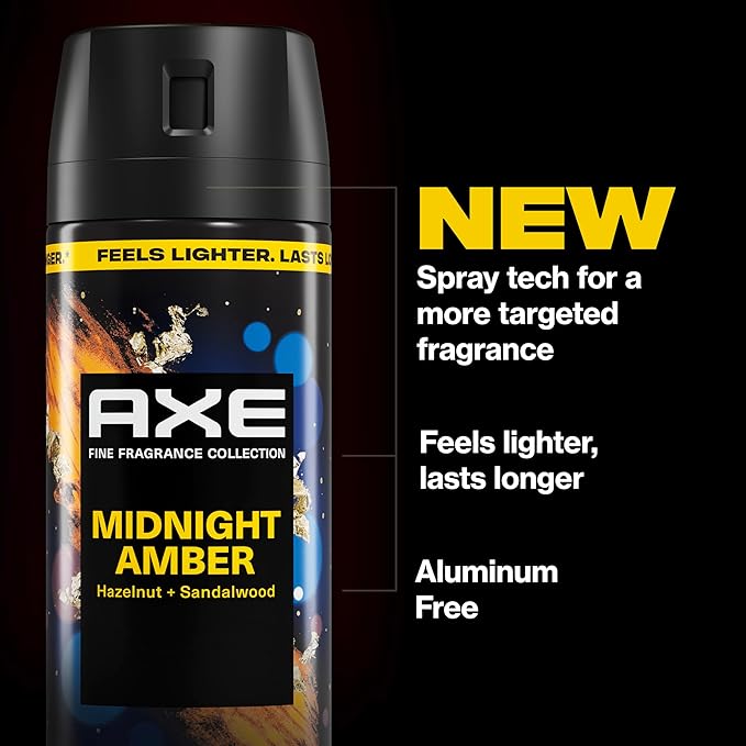 AXE Fine Fragrance Collection Body Spray 3 Count Midnight Amber 72 Hour Freshness Aluminum Free 2.9 oz
