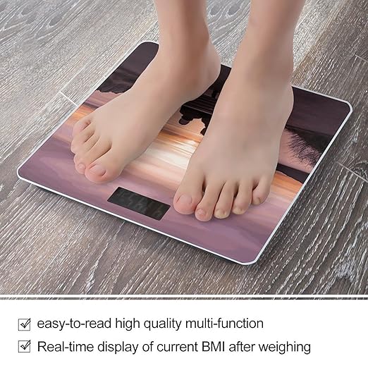 Sunset Scale for Body Weight Anti-Slip Digital Bathroom Scale Sturdy Toughened Glass Weighing Scales High Precision Safe Rounded Corners Smart Scales