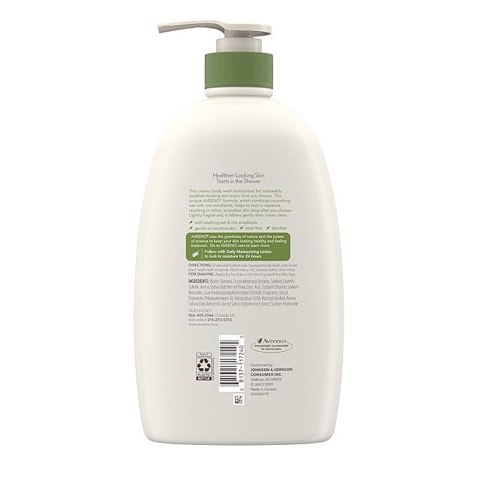 Aveeno Daily Moisturizing Body Wash with Soothing Oat Creamy Shower Gel Soap-Free and Dye-Free Light Fragrance 33 fl. oz (Pack of 6)