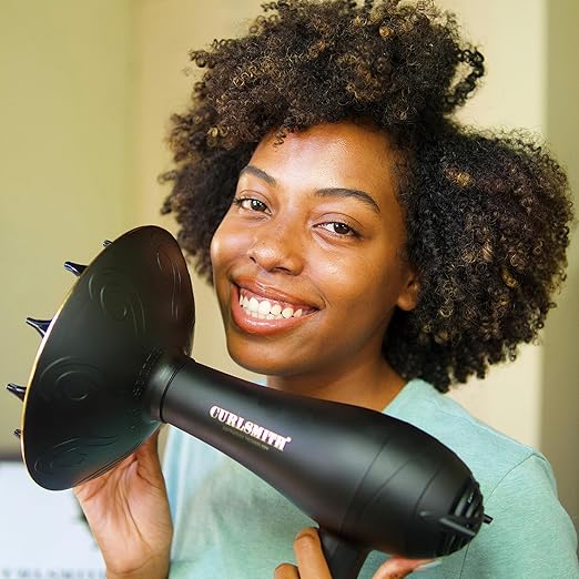 Curlsmith Defrizzion Hair Dryer - for Curly Hair w/Extra Large 8 Diffuser for Fast Drying 2 Speeds 3 Heat Settings Sustained Cool Setting with Minimal Heat Impact